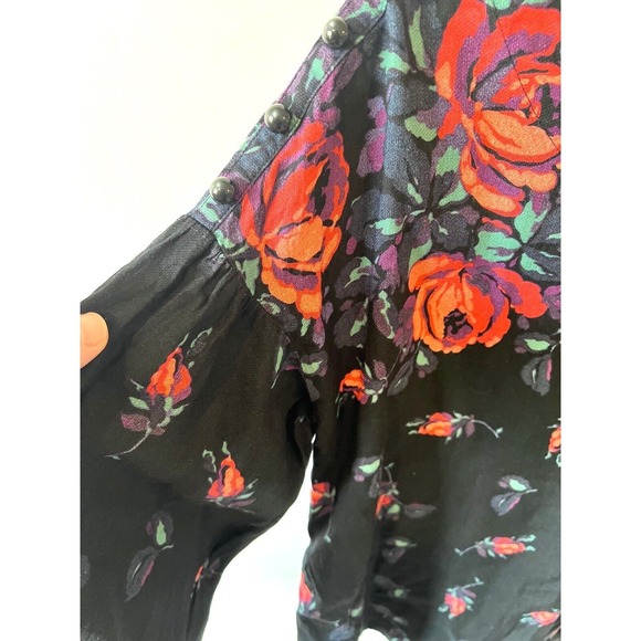 Anthropologie Maeve Black Floral GardeniaButton Shoulder‎ Blouse Size XS - Picture 5 of 10